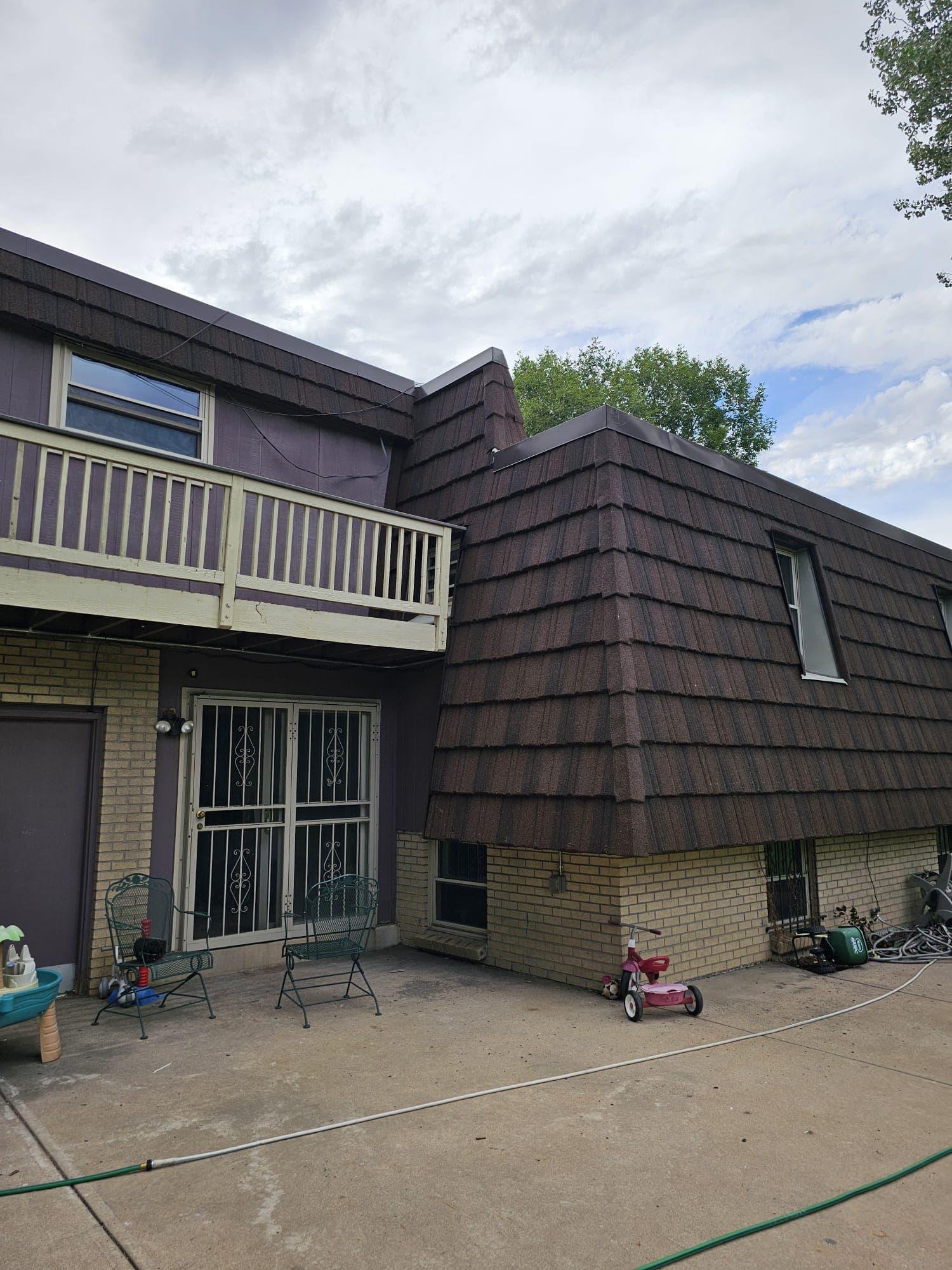 Stone-coated steel roof surface after installation, hail-resistant assembly