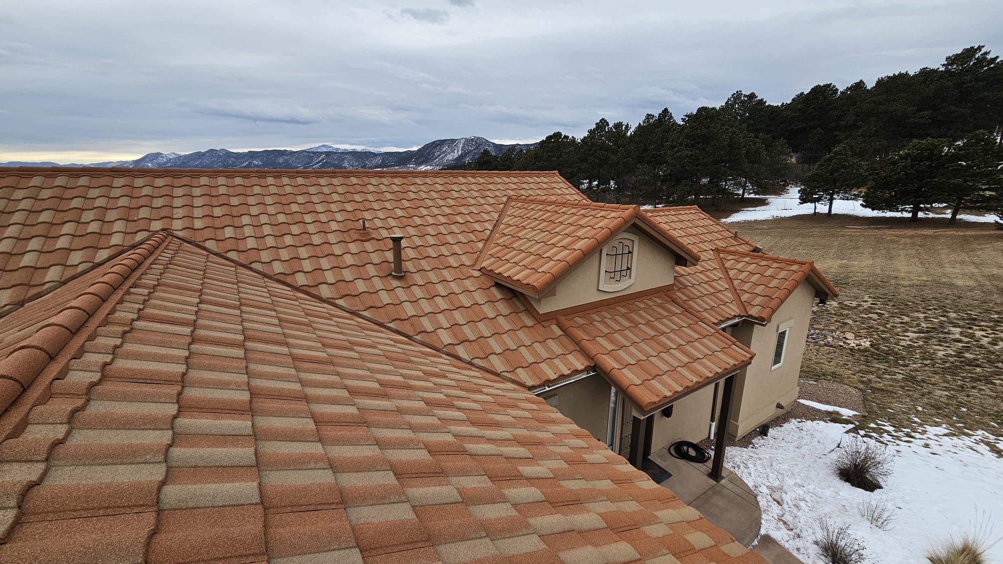 OCR Install · Stone-Coated Steel · Barrel tile profile · Colorado mountain home